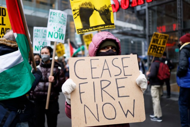 Pro-Palestinian Protestors March Outside New York Times Building