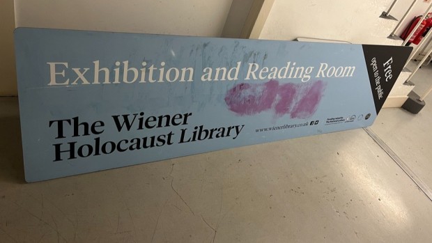 Graffiti-Stricken Sign Belonging to the Wiener Holocaust Library